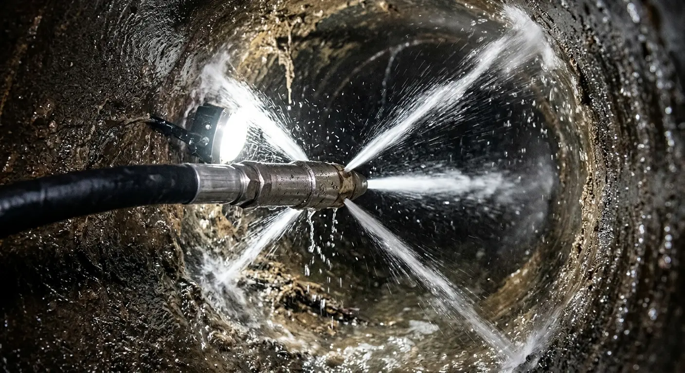 High-pressure hydro jetting nozzle cleaning sewer pipe for Storm Drain Cleaning in Freeport
